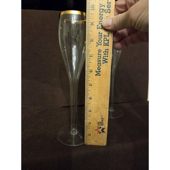 Hollow Stem Tall Champagne Flutes Glasses Gold Trim‎ 9.75" - Picture 8 of 11